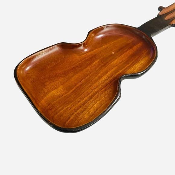 Vintage Wooden Violin Shaped Tray Made in Haiti 16”L x 6”W bottom x 5”W Top - Picture 4 of 13